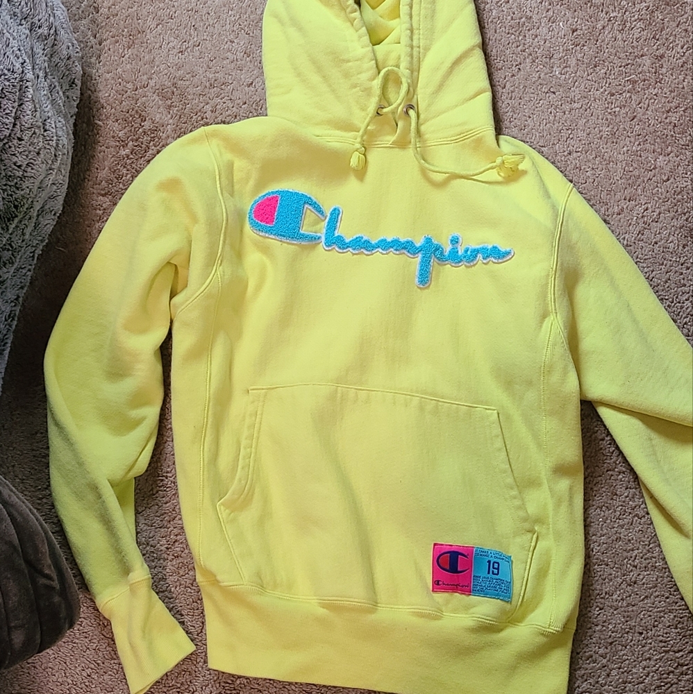 CHAMPION neon yellow hoodie: SIZE: small.